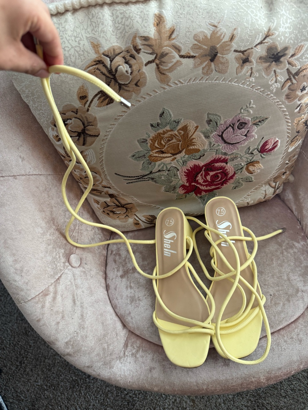 SHEIN Pale Yellow Lace-Up Strappy Sandals